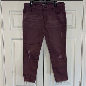 Express Maroon Distressed Jeans